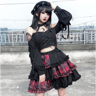 Diamond Honey Punk Style Black Top & Skirt Set (DH252)